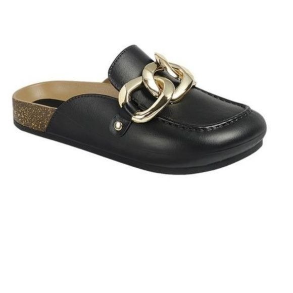 !! NEW !! Chunky Chain Detail Mules in Black Vegan Leather - Picture 5 of 14